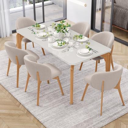 Imagem de Kit 02 Cadeiras de Jantar e Estar Living Estofada Mia L02 Bouclê Bege - Lyam Decor