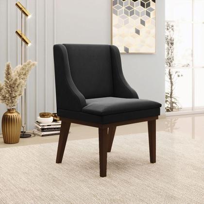 Imagem de Kit 02 Cadeiras De Jantar Suede Preto Base Fixa Madeira