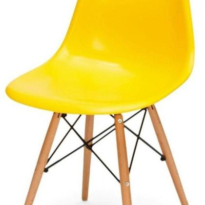 Imagem de Kit 02 Cadeiras Decorativas Eiffel Charles Eames F03 Amarelo com Pés de Madeira - Lyam Decor