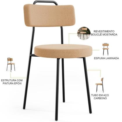 Imagem de Kit 02 Cadeiras Decorativas Estofada Para Sala De Jantar Barcelona L02 Bouclê Mostarda
