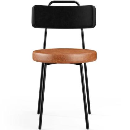 Imagem de Kit 02 Cadeiras Decorativas Estofada Para Sala Jantar Barcelona L02 material sintético Preto Camel