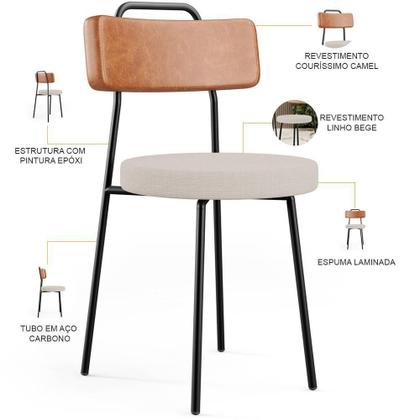 Imagem de Kit 02 Cadeiras Decorativas Estofada Sala Jantar Barcelona L02 material sintético Camel Linho Bege