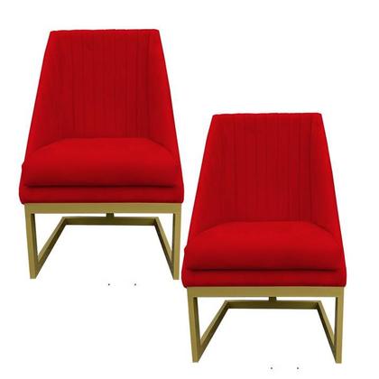 Imagem de Kit 02 Cadeiras Para Sala De Jantar Ana Base de ferro Suede Vermelho - D'Classe Decor