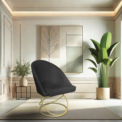 Imagem de Kit 02 Cadeiras Poltrona de Jantar Bela Veludo Preto Base Metálica Luxo Dourado - Pallazio