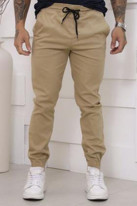 Imagem de Kit 02 Calças Jogger Sarja Premium Masculina Bege e Cinza