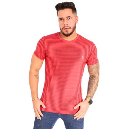 Imagem de Kit 02 Camisa Gola O Listrada Masculina Tecido Fio 30.1 100%Algodão