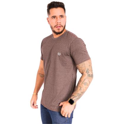 Imagem de Kit 02 Camisa Gola O Listrada Masculina Tecido Fio 30.1 100%Algodão