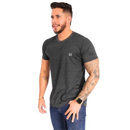Imagem de Kit 02 Camisa Gola O Listrada Masculina Tecido Fio 30.1 100%Algodão