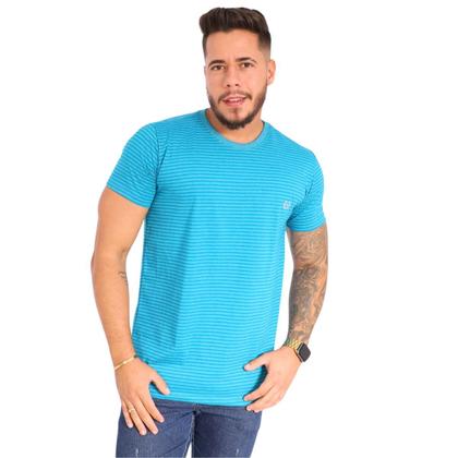 Imagem de Kit 02 Camisa Gola O Listrada Masculina Tecido Fio 30.1 100%Algodão