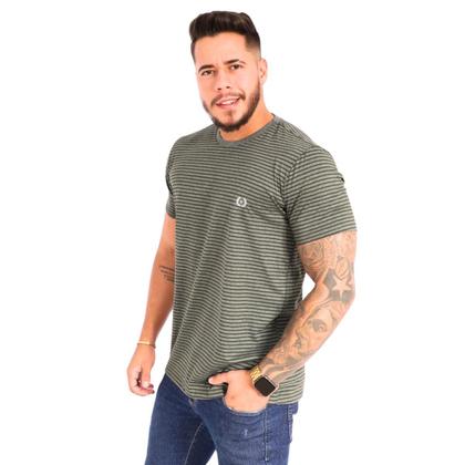 Imagem de Kit 02 Camisa Gola O Listrada Masculina Tecido Fio 30.1 100%Algodão