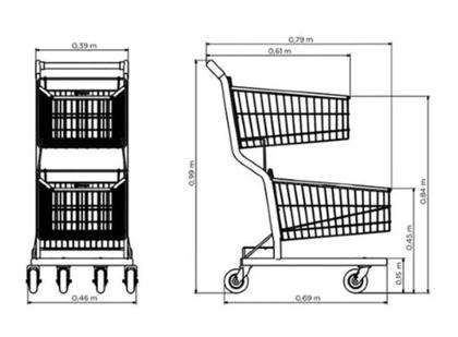 Imagem de Kit 02 Carrinhos de compras Supermercado Lojas Reforçado 90L