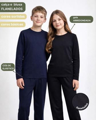 Imagem de kit 02 Conjuntos Térmico Segunda Pele Flanelado Quentinho para Inverno Calça e Blusa Forrado Infantil Juvenil Menino Menina Tamanhos 01 ao 16