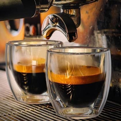 Imagem de Kit 02 Copos De Vidro Parede Dupla 80ml, Bebida Quente E Fria Copo Chá Café Expresso, Diferentes Cozinha