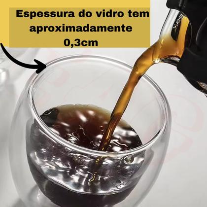 Imagem de Kit 02 Copos De Vidro Parede Dupla 80ml, Bebida Quente E Fria Copo Chá Café Expresso, Diferentes Cozinha