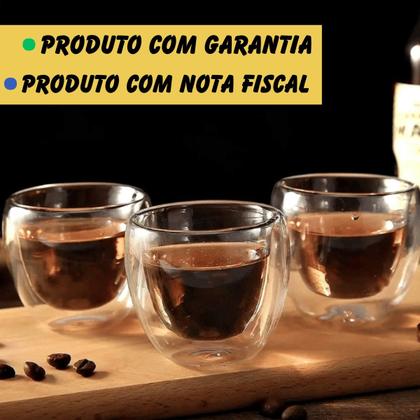 Imagem de Kit 02 Copos De Vidro Parede Dupla 80ml, Bebida Quente E Fria Copo Chá Café Expresso, Diferentes Cozinha