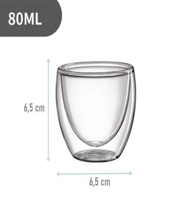 Imagem de Kit 02 Copos De Vidro Parede Dupla Xicara Café Expresso 80ml