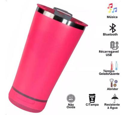 Imagem de Kit 02 Copos Térmicos Com Caixa De Som Bluetooth Led Abridor