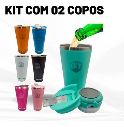 Imagem de Kit 02 Copos Térmicos Com Caixa De Som Bluetooth Led Abridor