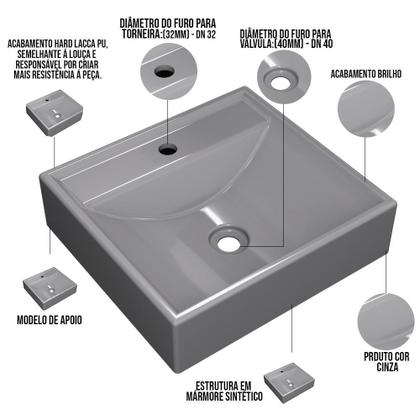 Imagem de Kit 02 Cubas de Apoio Quadrada Para Banheiro Lavabo C01 Q39W Cinza - Lyam Decor