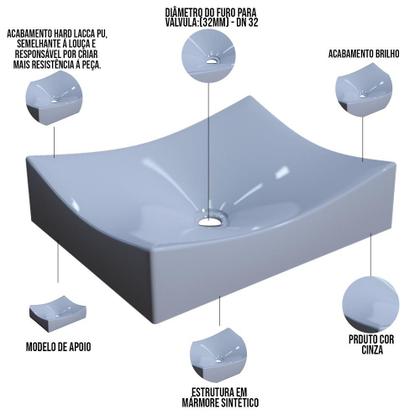 Imagem de Kit 02 Cubas de Apoio Retangular Para Banheiro Lavabo C01 ML44W Cinza - Lyam Decor