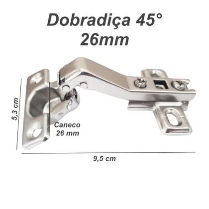 Imagem de Kit 02 Dobradiças 45 Graus Caneco 26mm Pressão Porta Móveis