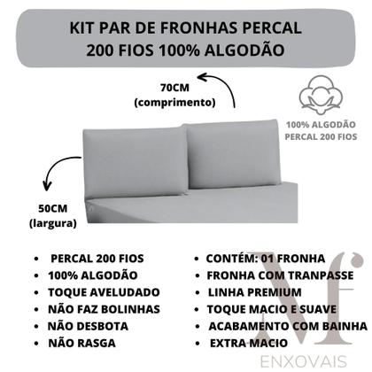 Imagem de Kit 02 Fronha Travesseiro 70cm x 50cm Liso Aveludado 200 Fios 100% Algodão