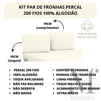 Imagem de Kit 02 Fronha Travesseiro 70cm x 50cm Liso Aveludado 200 Fios 100% Algodão