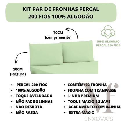Imagem de Kit 02 Fronha Travesseiro 70cm x 50cm Liso Aveludado 200 Fios 100% Algodão
