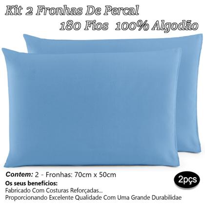 Imagem de Kit 02 Fronhas 100% Algodão Em Percal 200 Fios Travesseiro