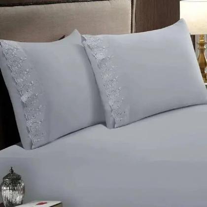 Imagem de Kit 02 Fronhas Buettner Sonata  Microfibra c/ Renda Elvis 2 Cinza