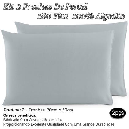 Imagem de Kit 02 Fronhas De Percal 200 Fios 100% Algodão Travesseiro