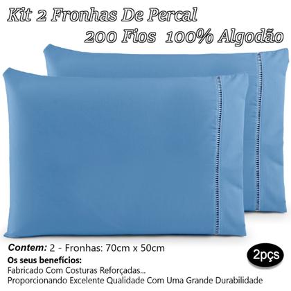 Imagem de Kit 02 Fronhas Percal 200 Fios Ponto Palito 100% Algodão