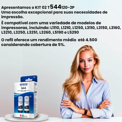 Imagem de Kit 02 garrafas de tintas T544 Preto para impressora Tank L3251