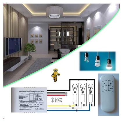 Imagem de Kit 02 interruptor Inteligente 3 vias sem fio para lâmpada led, lustre  c/ controle remoto 