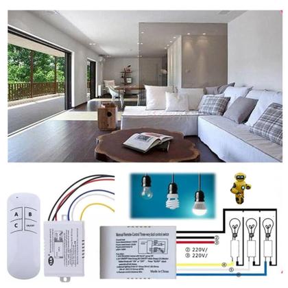 Imagem de Kit 02 interruptor Inteligente 3 vias sem fio para lâmpada led, lustre  c/ controle remoto 