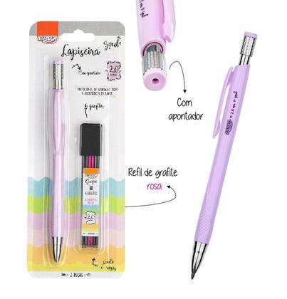 Imagem de Kit 02 Lapiseira 2.0mm Rosa e Lilás + Tubo Grafite 6 un. BRW