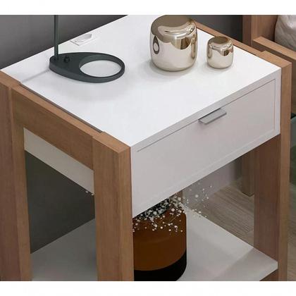 Imagem de Kit 02 Mesa De Cabeceira Com Tomada 1 Gaveta Az1016 Amendoa