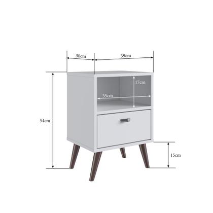 Imagem de Kit 02 Mesa de Cabeceira Nicho 39cm com Gaveta e Pés Palito Retrô Branca