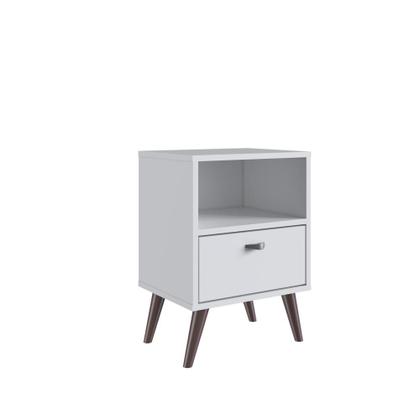 Imagem de Kit 02 Mesa de Cabeceira Nicho 39cm com Gaveta e Pés Palito Retrô Branca