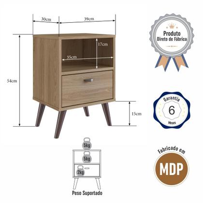 Imagem de Kit 02 Mesa de Cabeceira Nicho 39cm com Gaveta e Pés Palito Retrô Oak