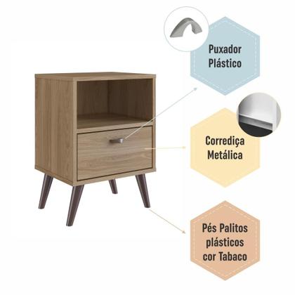 Imagem de Kit 02 Mesa de Cabeceira Nicho 39cm com Gaveta e Pés Palito Retrô Oak