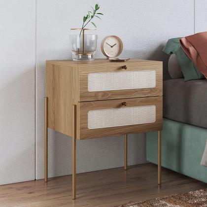 Imagem de Kit 02 Mesas de Cabeceira 02 Gavetas com Telinha Industrial Indy A03 Hanover Dourado - Lyam Decor