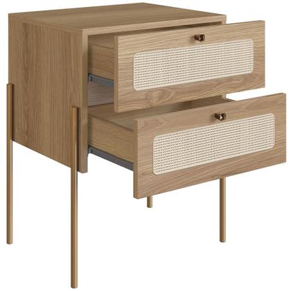 Imagem de Kit 02 Mesas de Cabeceira 02 Gavetas com Telinha Industrial Indy A03 Hanover Dourado - Lyam Decor