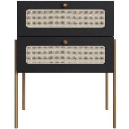 Imagem de Kit 02 Mesas de Cabeceira 02 Gavetas com Telinha Industrial Indy A03 Nero Dourado - Lyam Decor