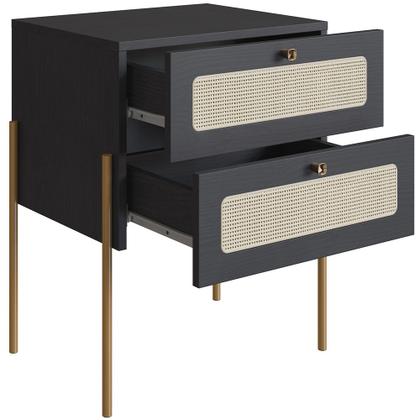 Imagem de Kit 02 Mesas de Cabeceira 02 Gavetas com Telinha Industrial Indy A03 Nero Dourado - Lyam Decor