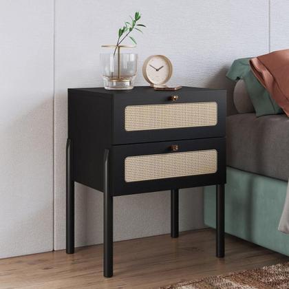 Imagem de Kit 02 Mesas De Cabeceira 02 Gavetas Com Telinha Pés Madeira Moss A03 Nero Preto