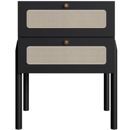 Imagem de Kit 02 Mesas De Cabeceira 02 Gavetas Com Telinha Pés Madeira Moss A03 Nero Preto