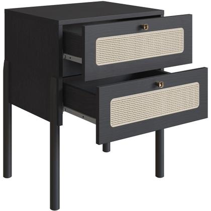 Imagem de Kit 02 Mesas De Cabeceira 02 Gavetas Com Telinha Pés Madeira Moss A03 Nero Preto