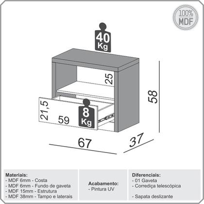 Imagem de Kit 02 Mesas de Cabeceira Moderna 1 Gaveta Cameron D03 Freijó Off White - Lyam Decor