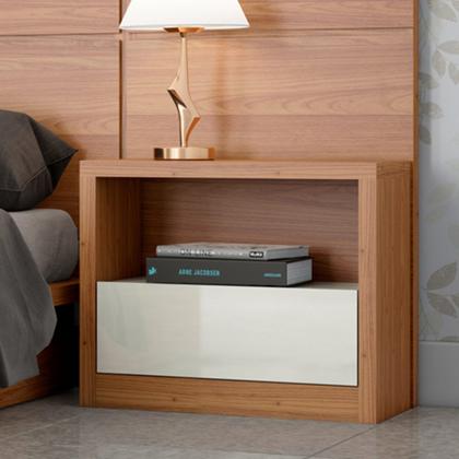 Imagem de Kit 02 Mesas de Cabeceira Moderna 1 Gaveta Cameron D03 Freijó Off White - Lyam Decor